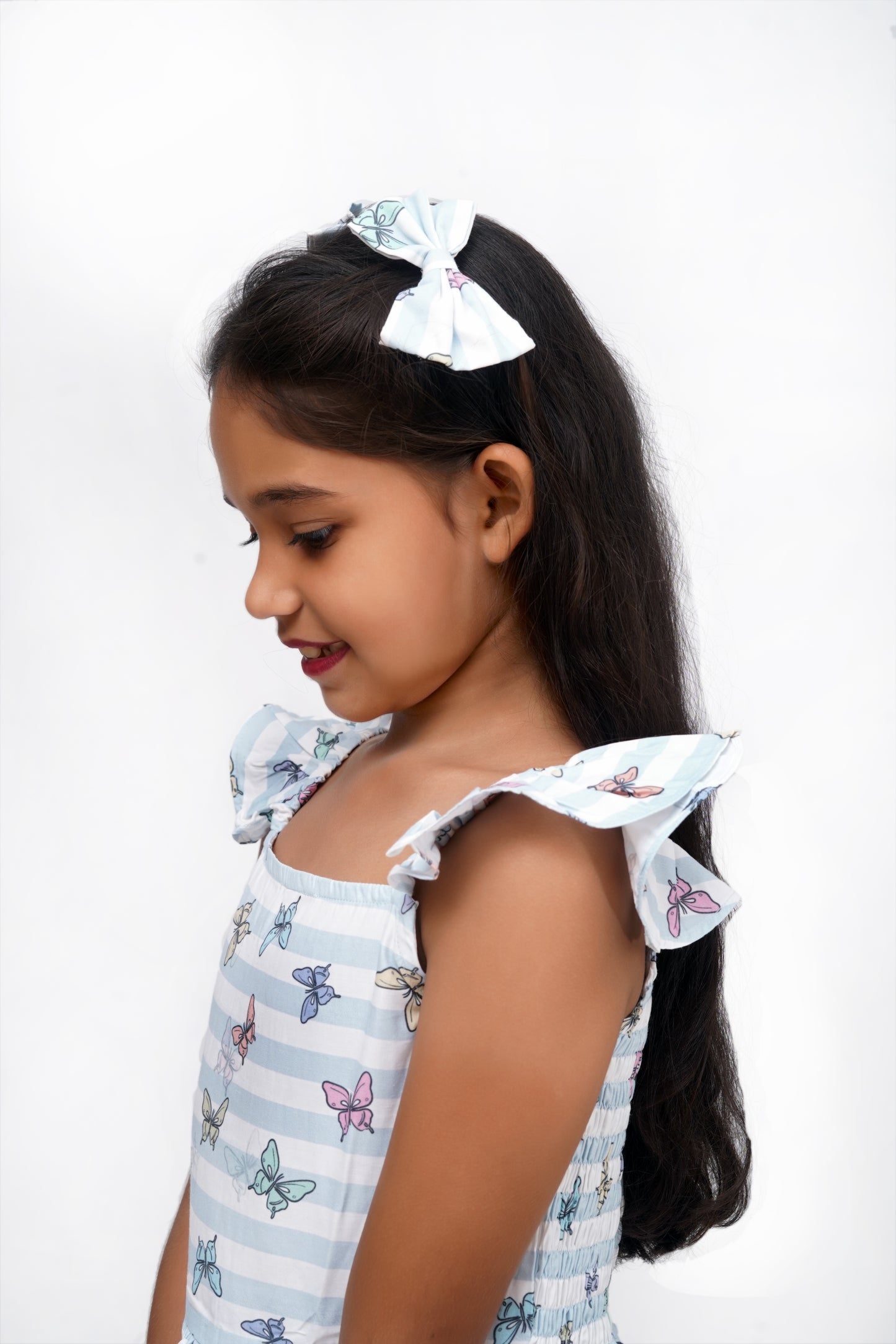Butterfly Print Girls Co-Ord Set with Matching Hair Accessory