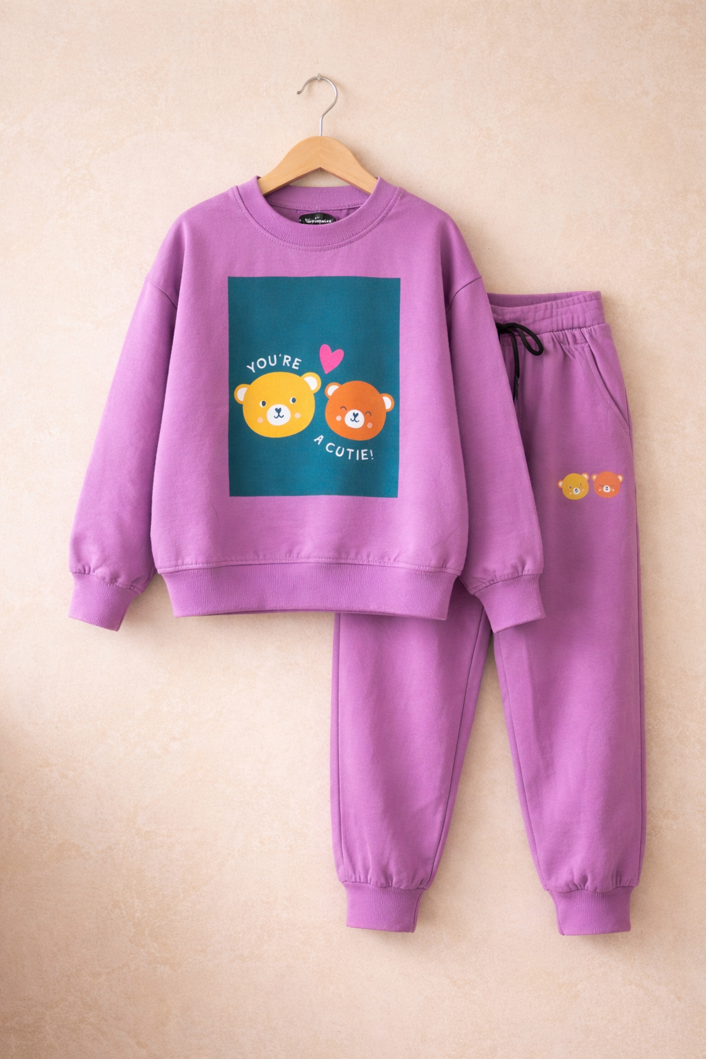 Girls Summer Cotton Co-Ord Set – Cute Bear Print Kids T-Shirt & Jogger Pants | Soft Breathable Kids Playwear & Travel Outfit