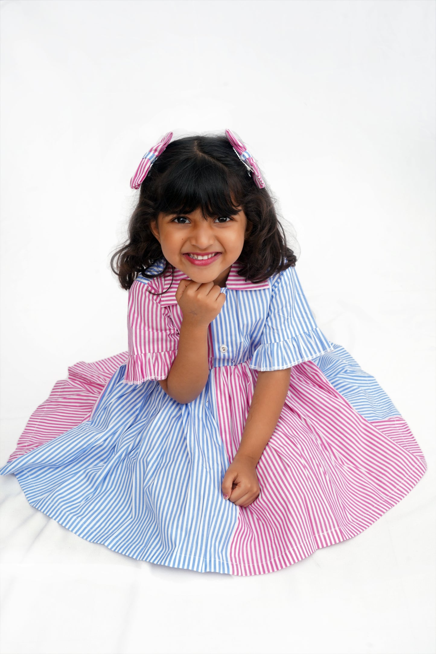 Striped Cotton Half-and-Half Dress for Girls