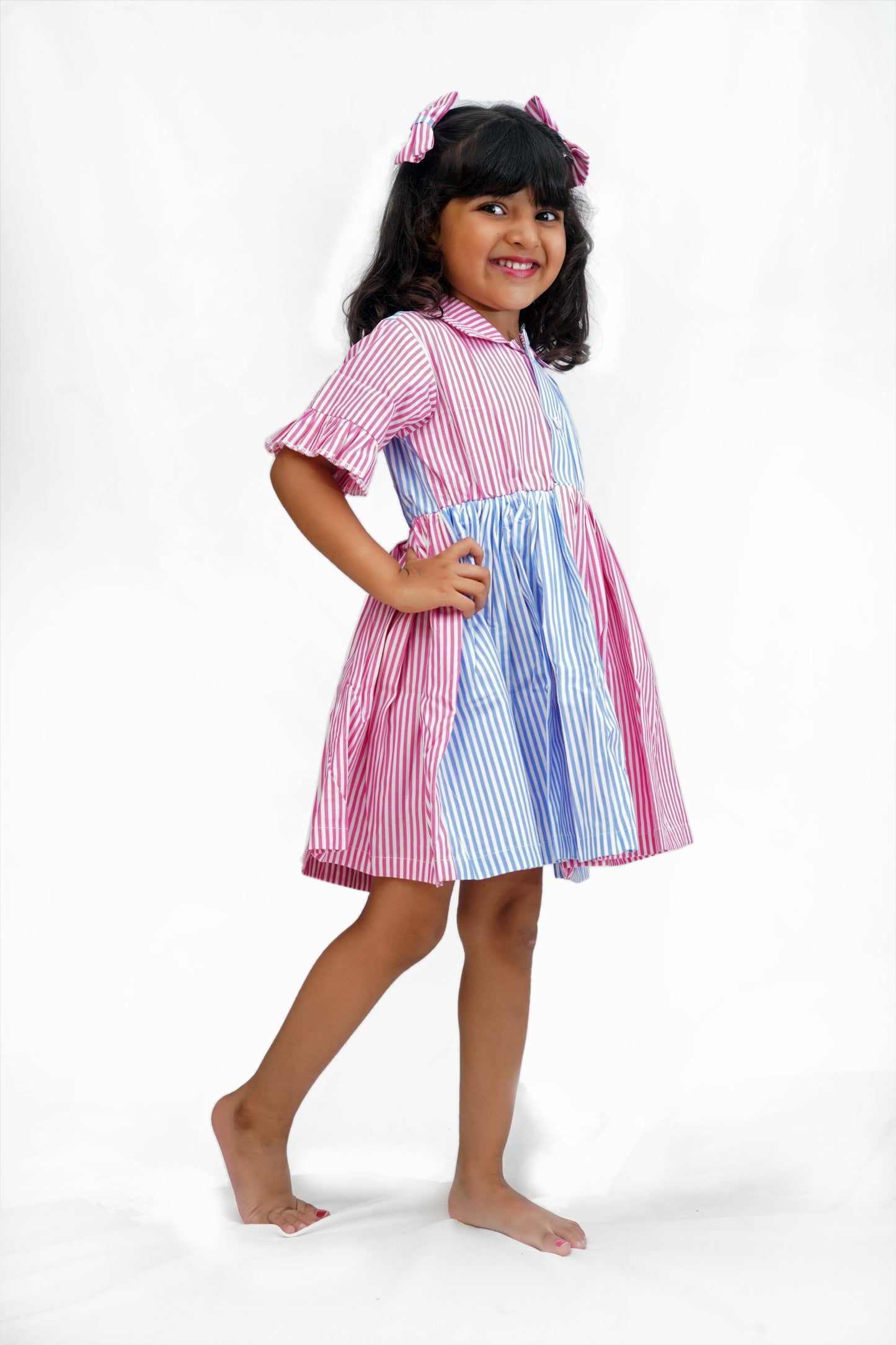 Striped Cotton Half-and-Half Dress for Girls