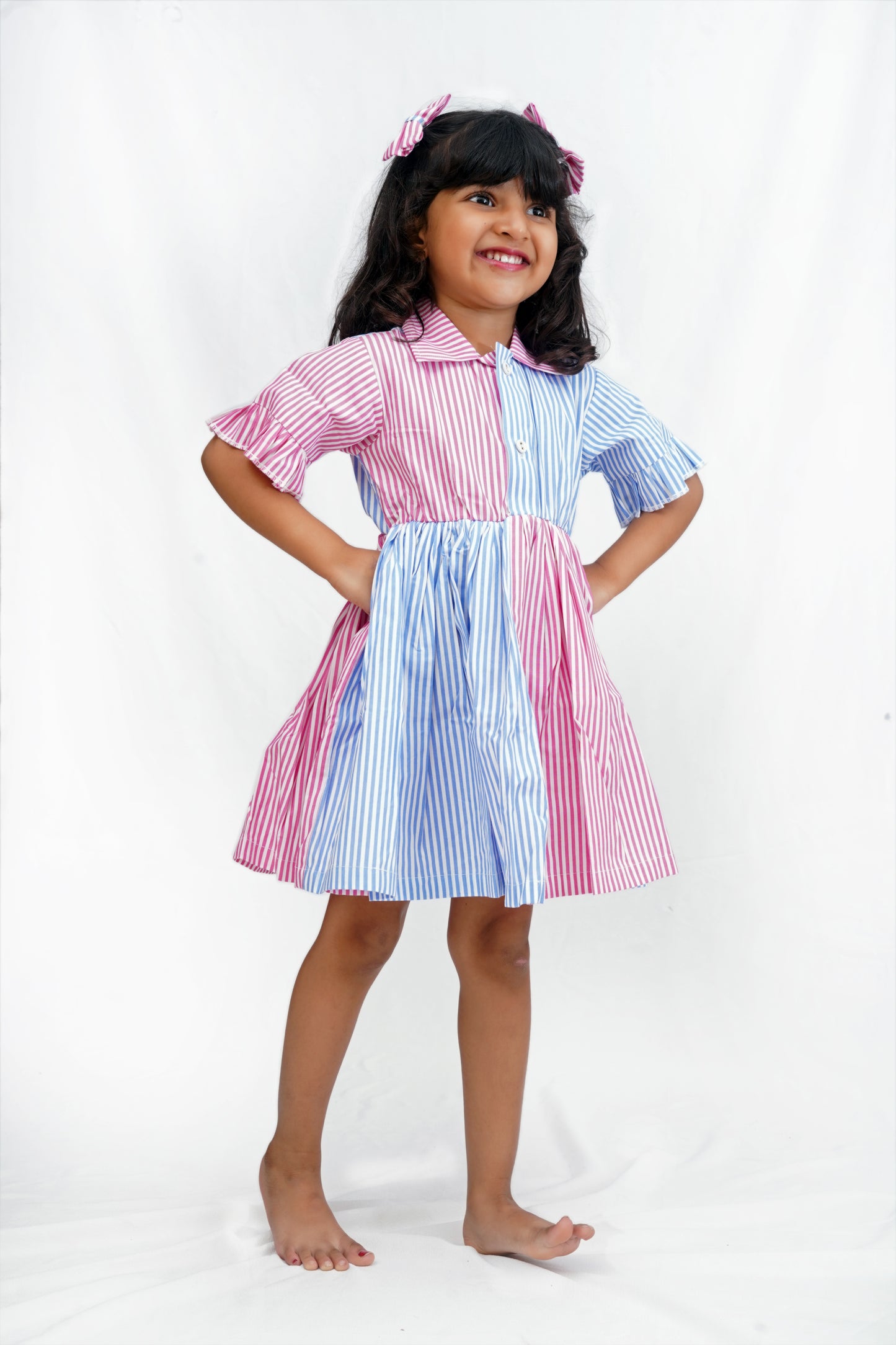 Striped Cotton Half-and-Half Dress for Girls