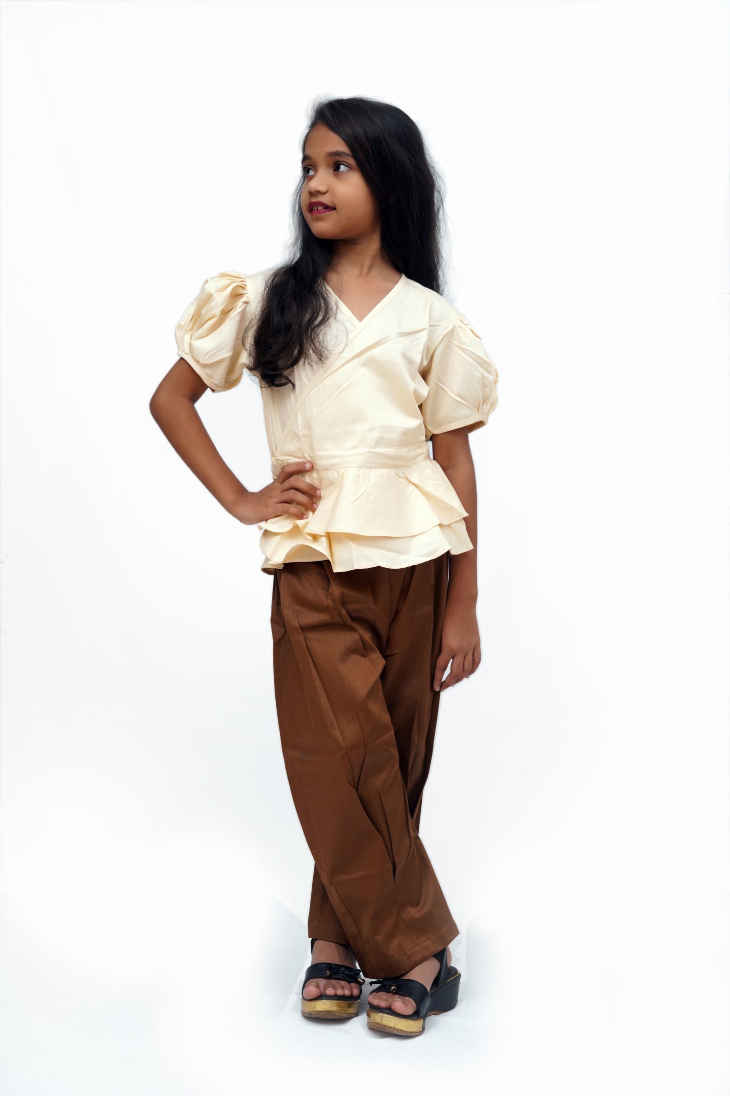Elegant Puff Sleeve Top & Trousers Set