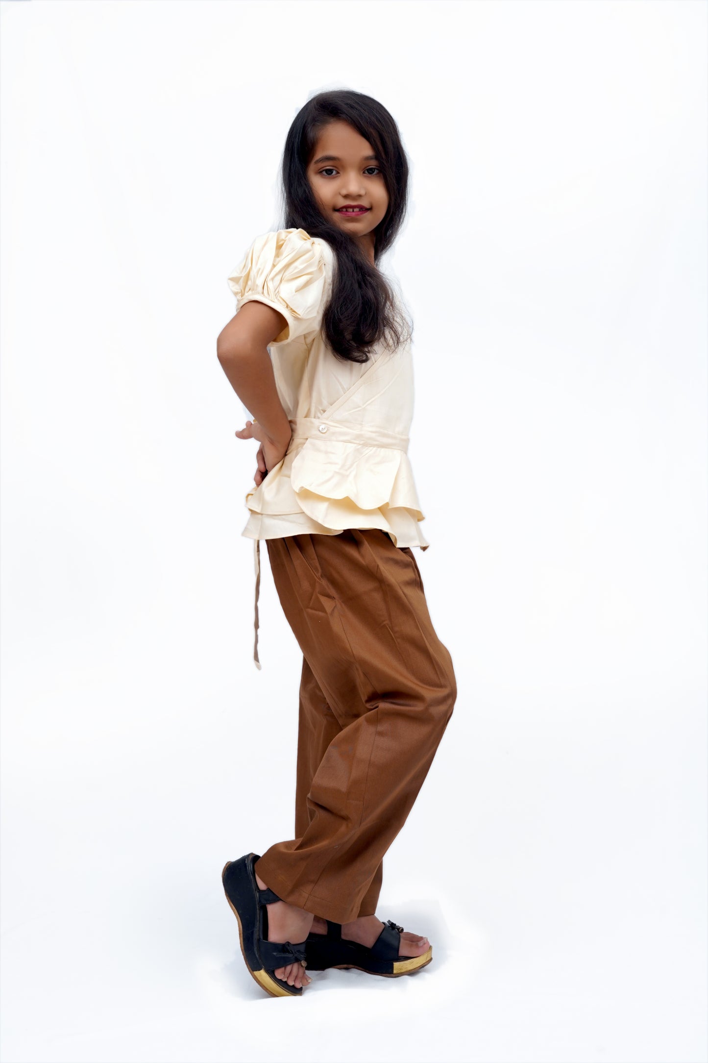 Elegant Puff Sleeve Top & Trousers Set