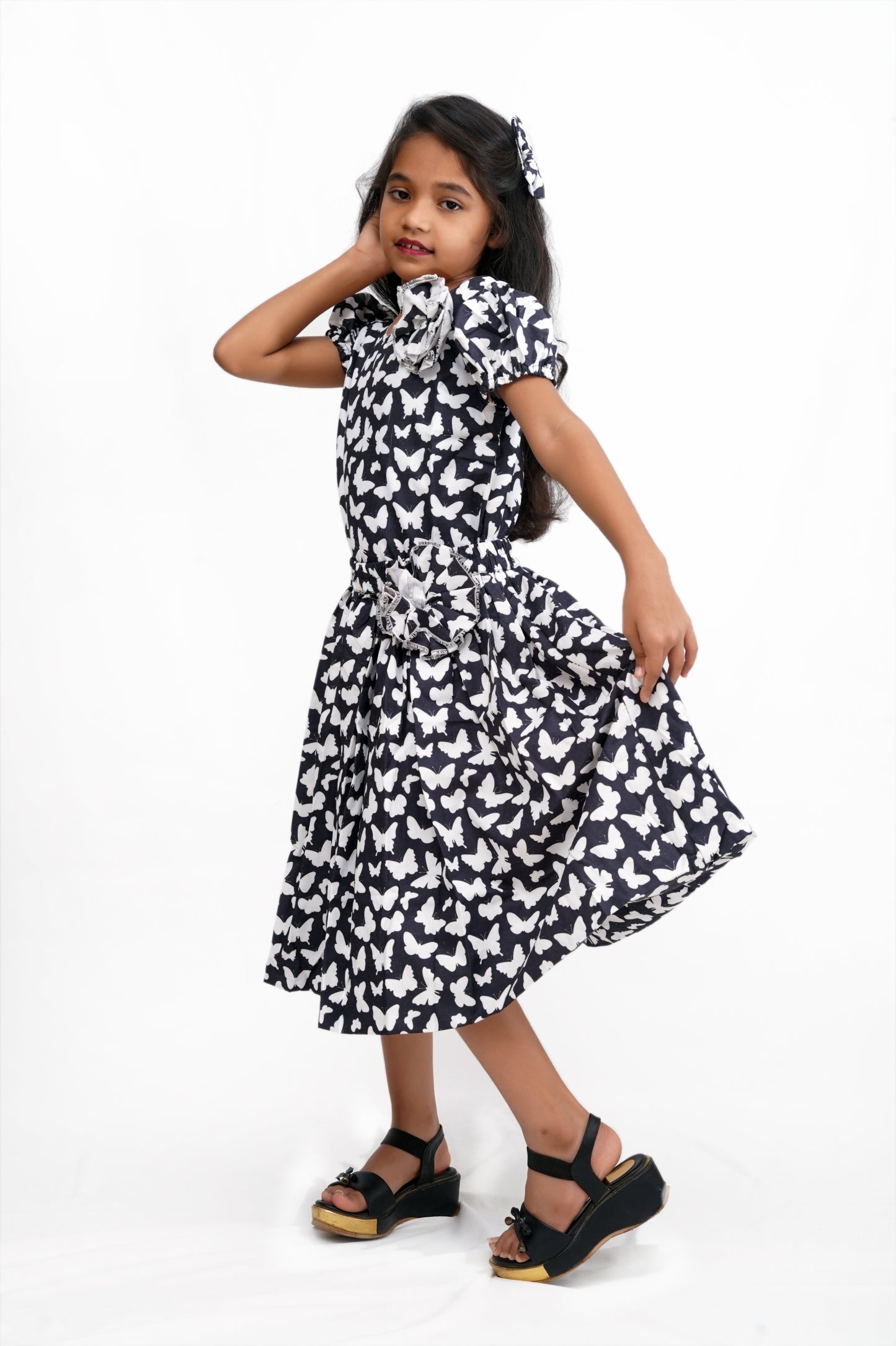 Girls' Black & White Butterfly Print Skirt Set