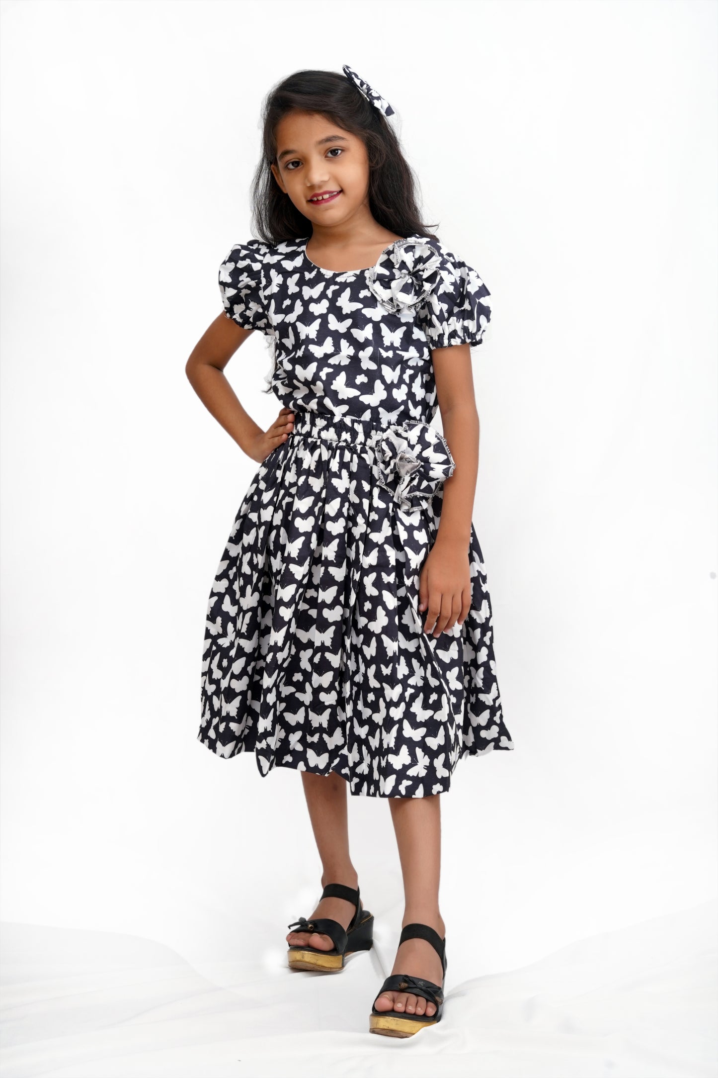 Girls' Black & White Butterfly Print Skirt Set