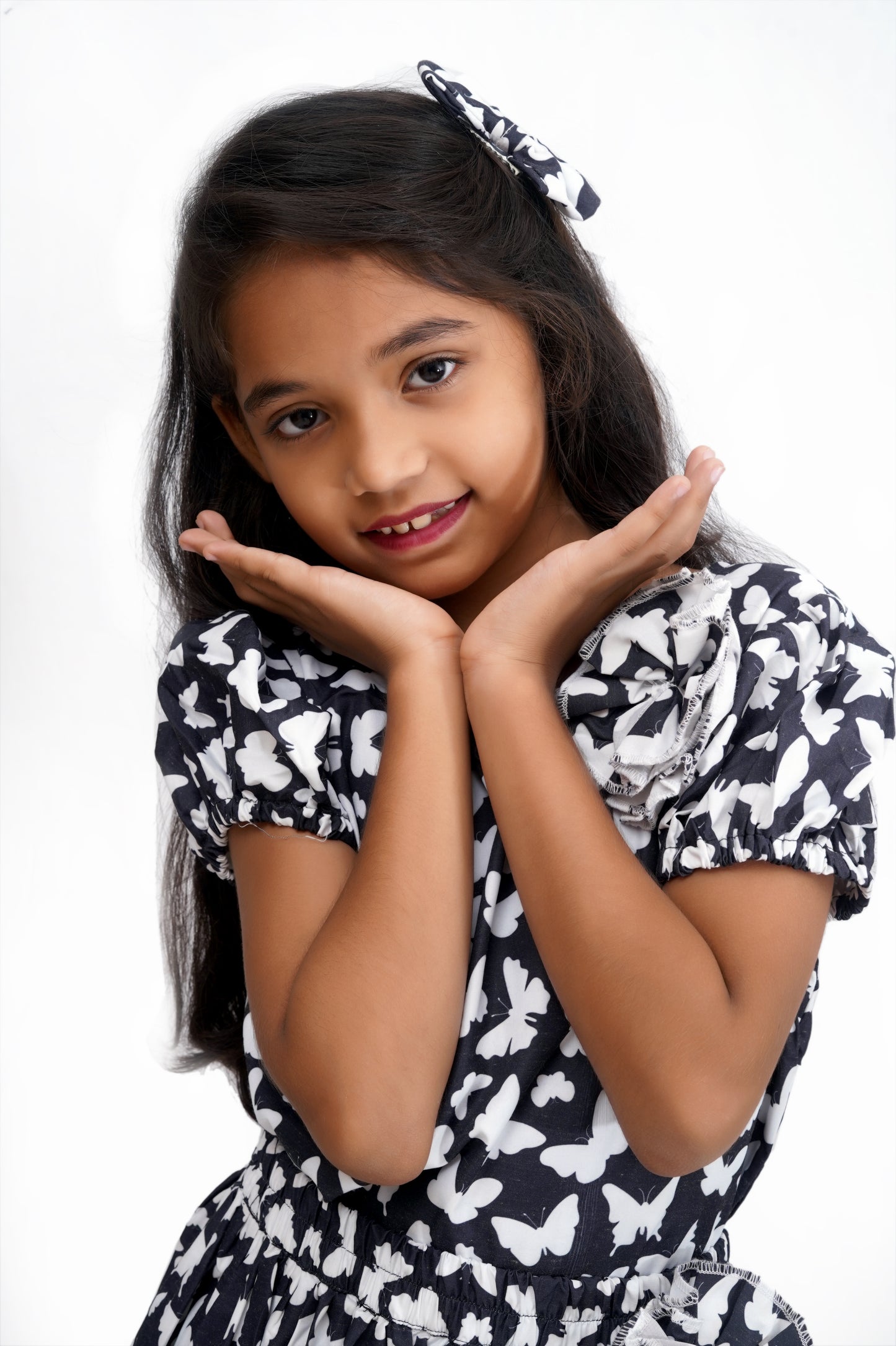 Girls' Black & White Butterfly Print Skirt Set
