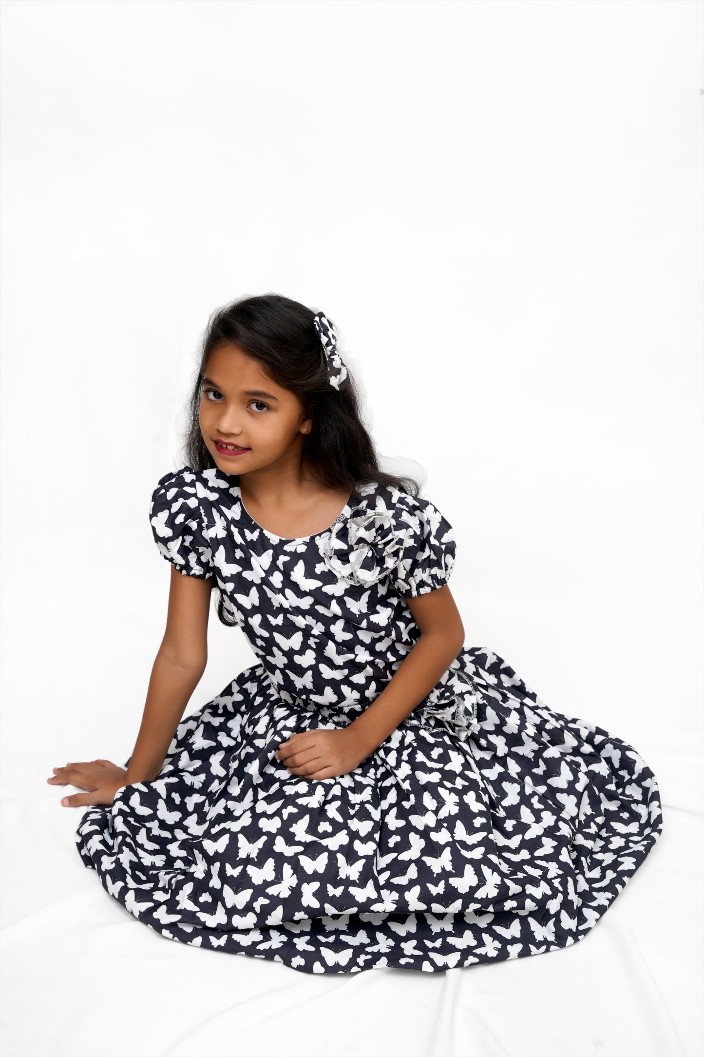 Girls' Black & White Butterfly Print Skirt Set