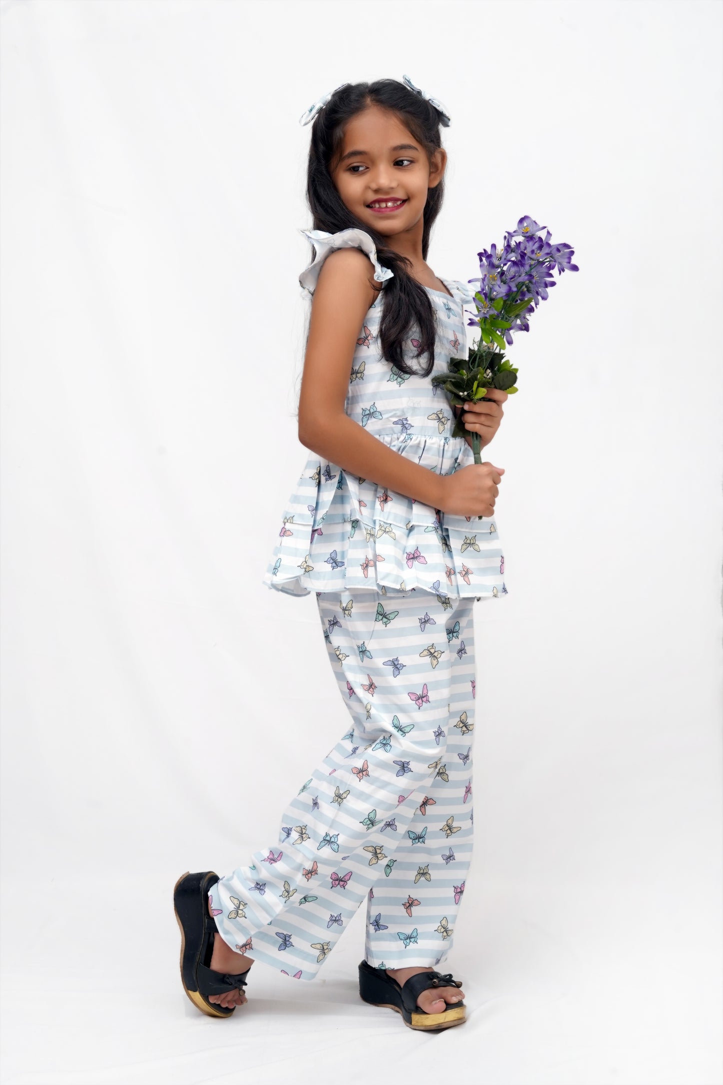 Butterfly Print Girls Co-Ord Set with Matching Hair Accessory