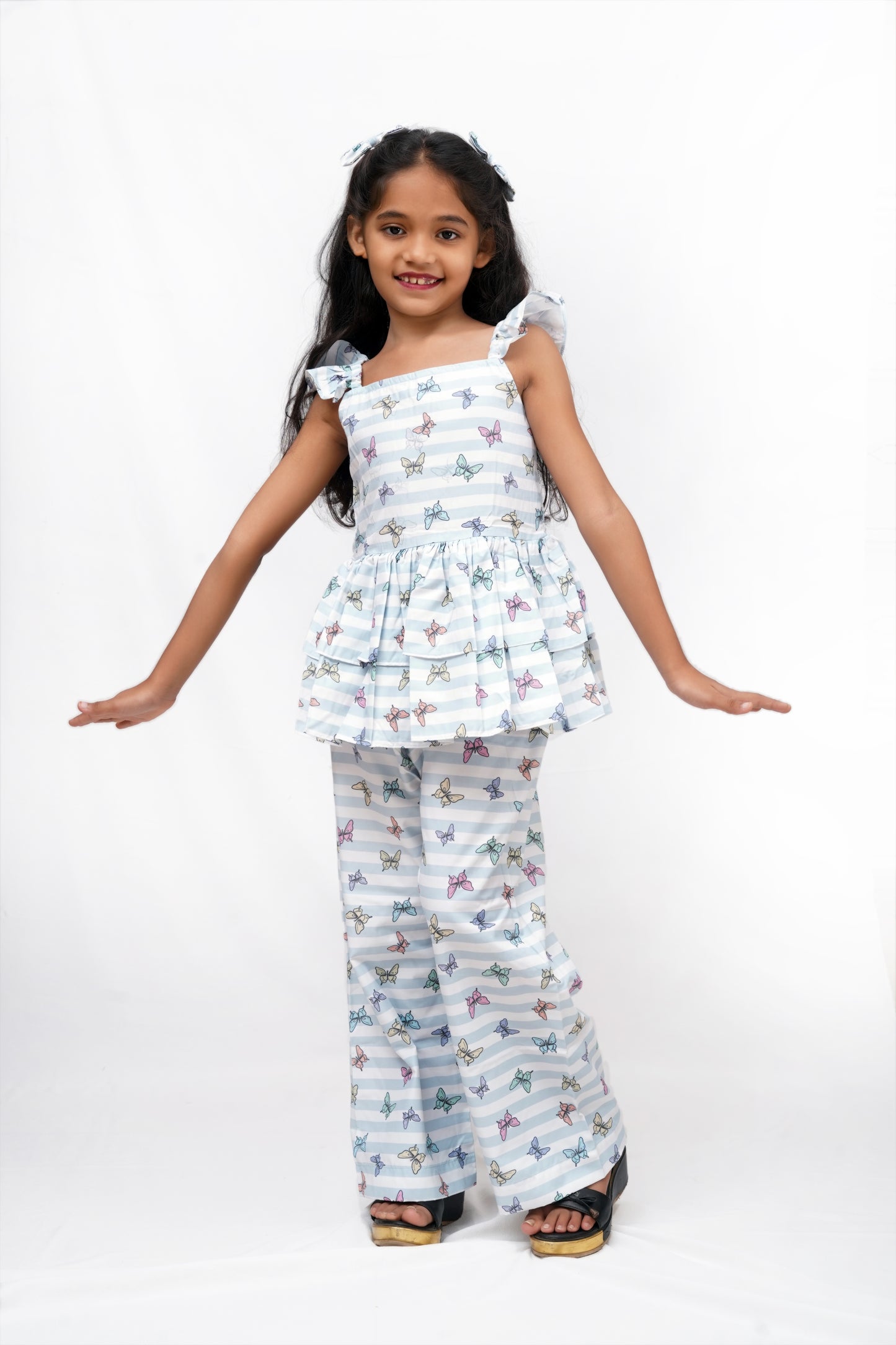 Butterfly Print Girls Co-Ord Set with Matching Hair Accessory