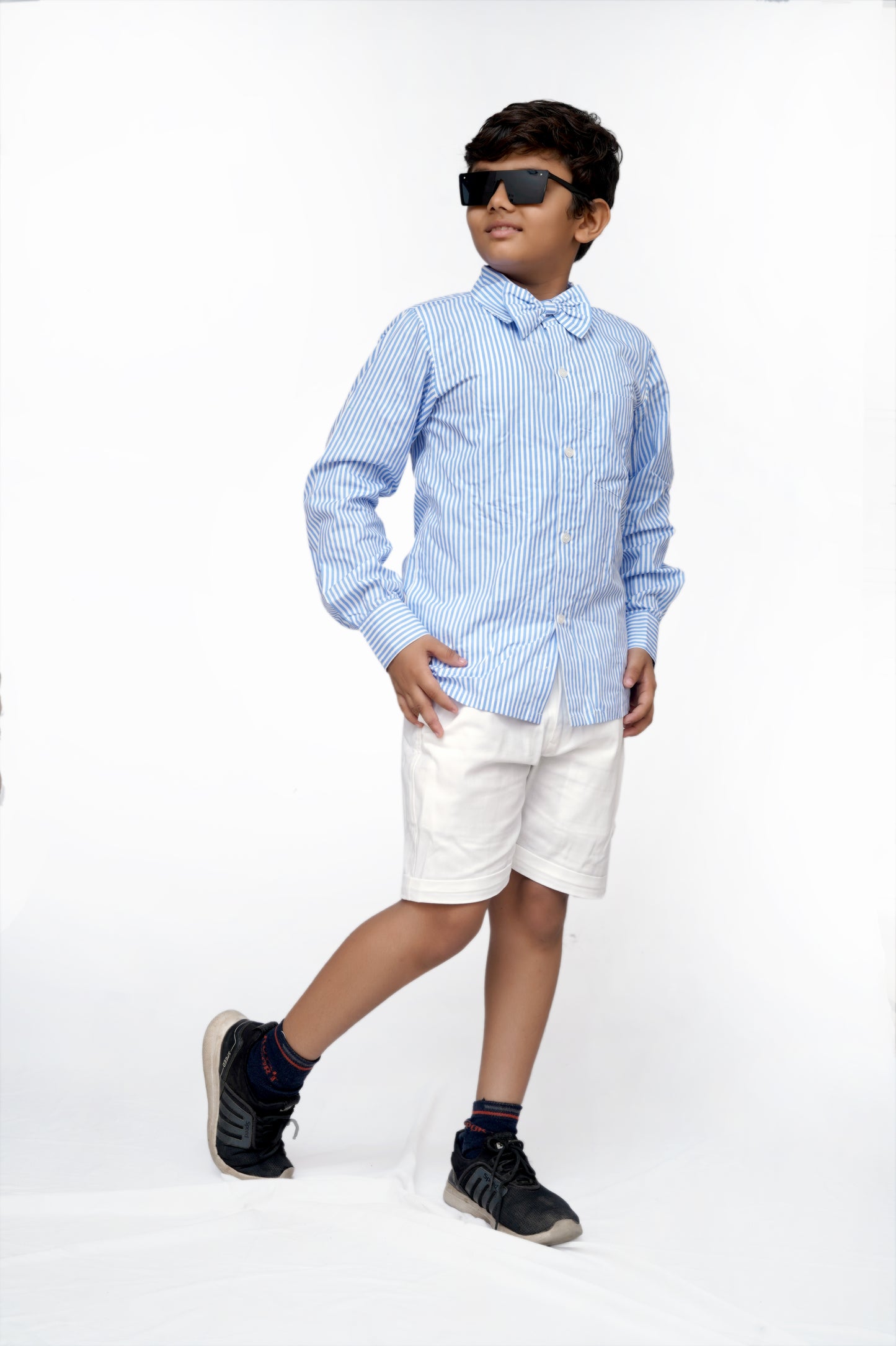 Classic Striped Shirt & White Shorts Set