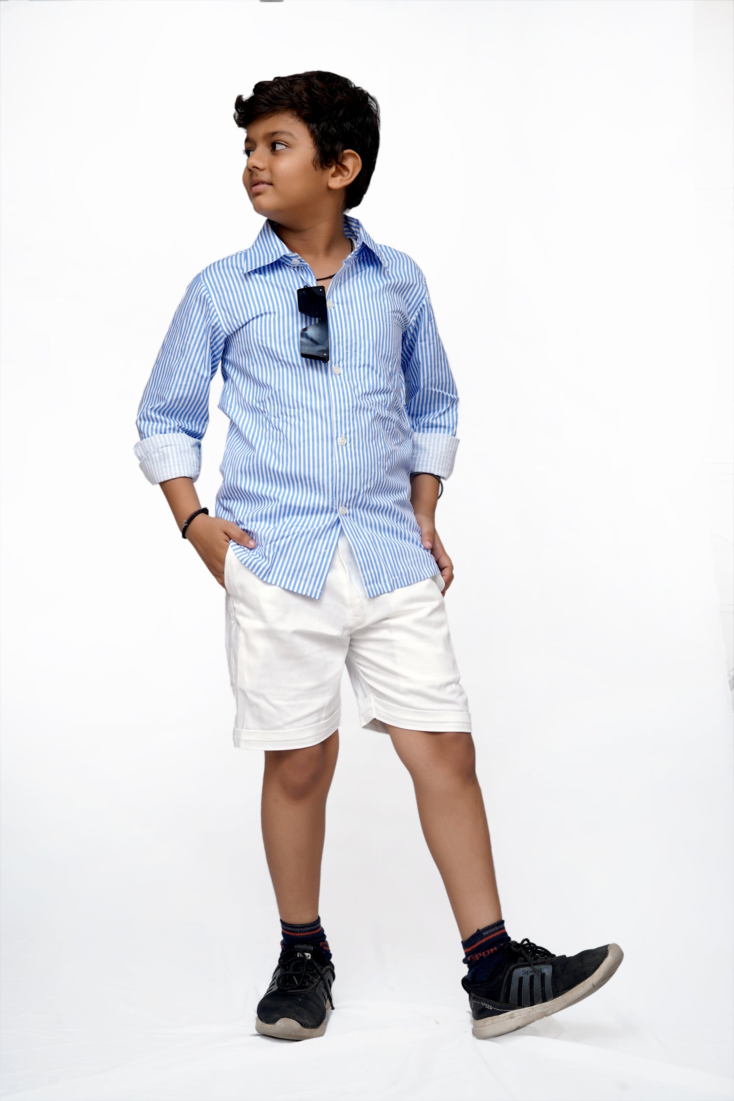 Classic Striped Shirt & White Shorts Set