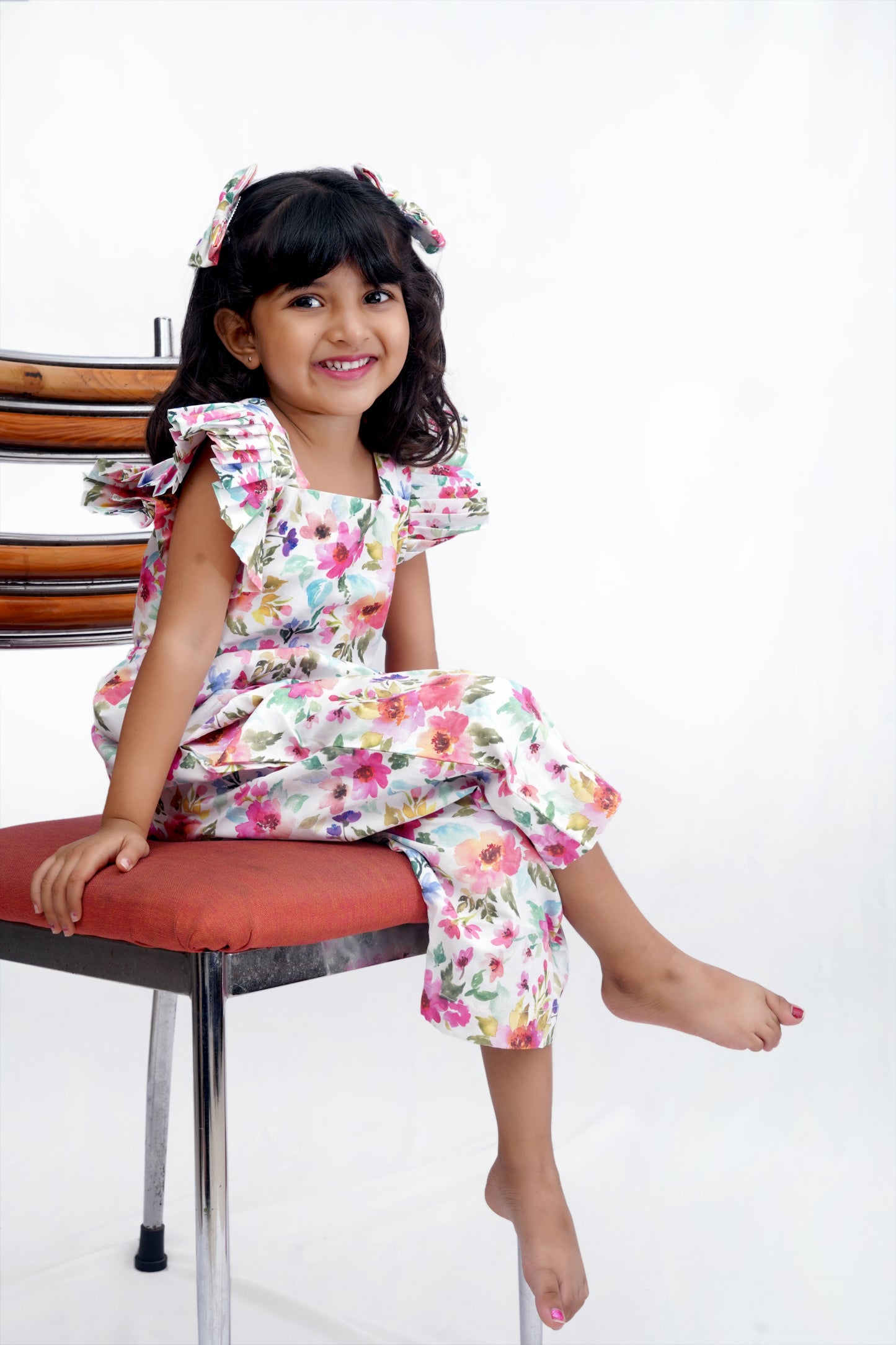 Floral Ruffle Jumpsuit – Girls’ Premium Cotton Outfit
