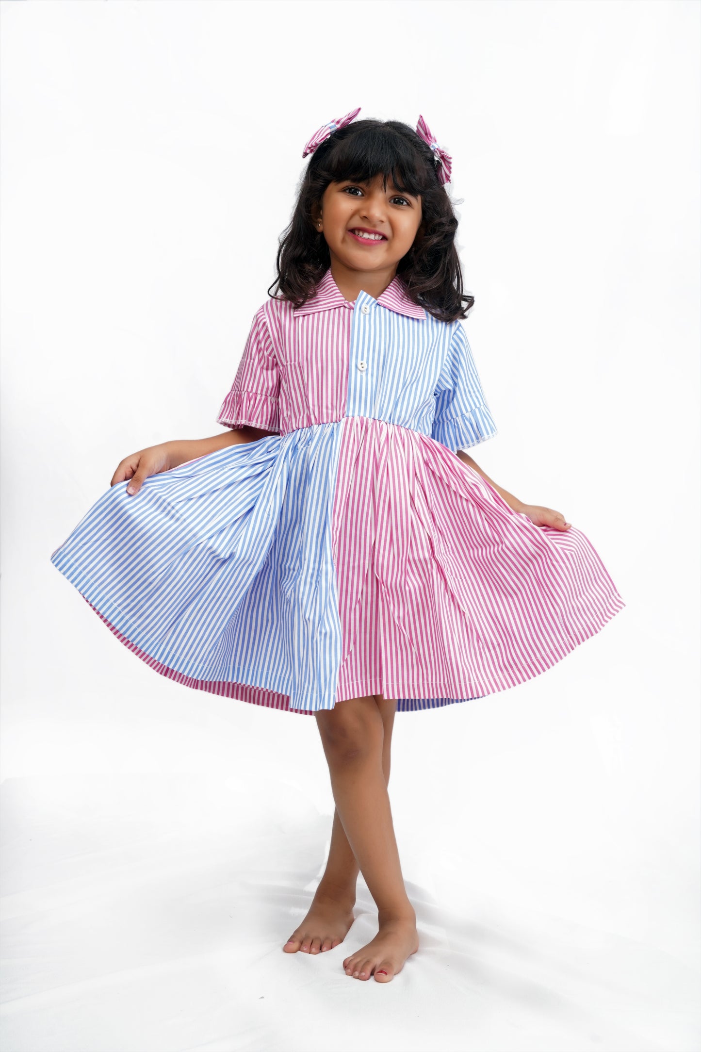 Striped Cotton Half-and-Half Dress for Girls