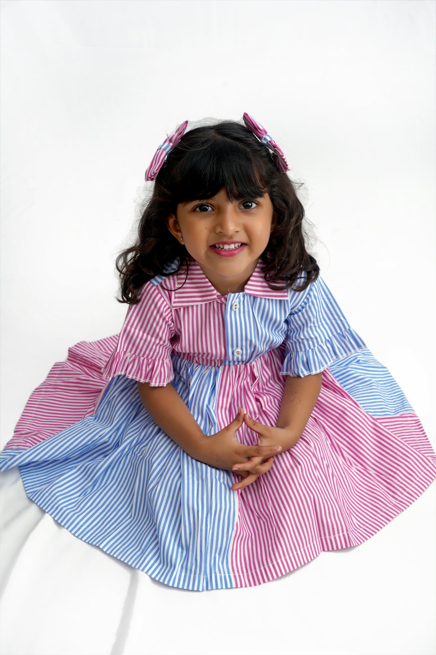 Striped Cotton Half-and-Half Dress for Girls