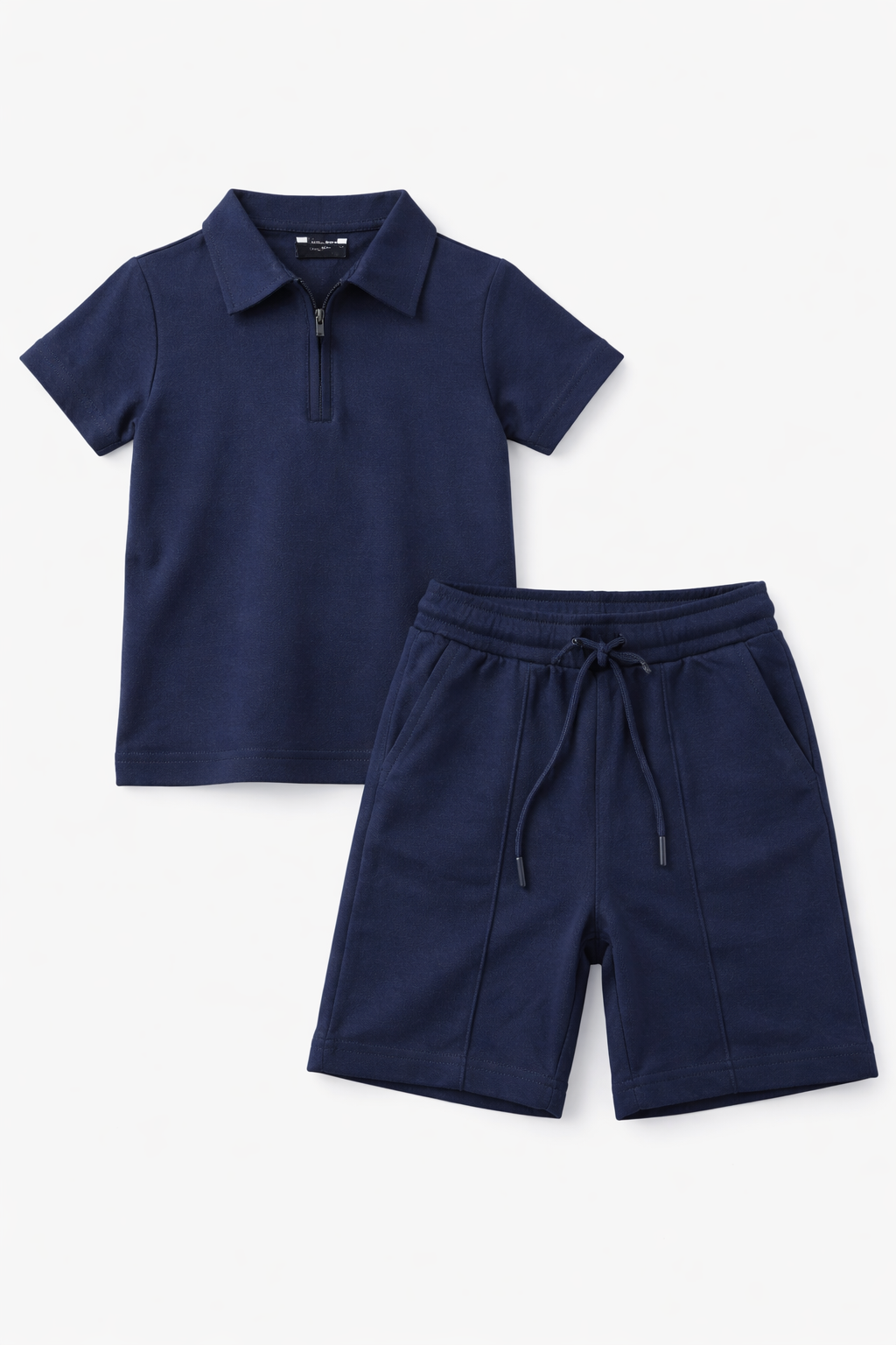 Boys' Navy Blue Zip-Polo T-Shirt & Shorts Playwear Set