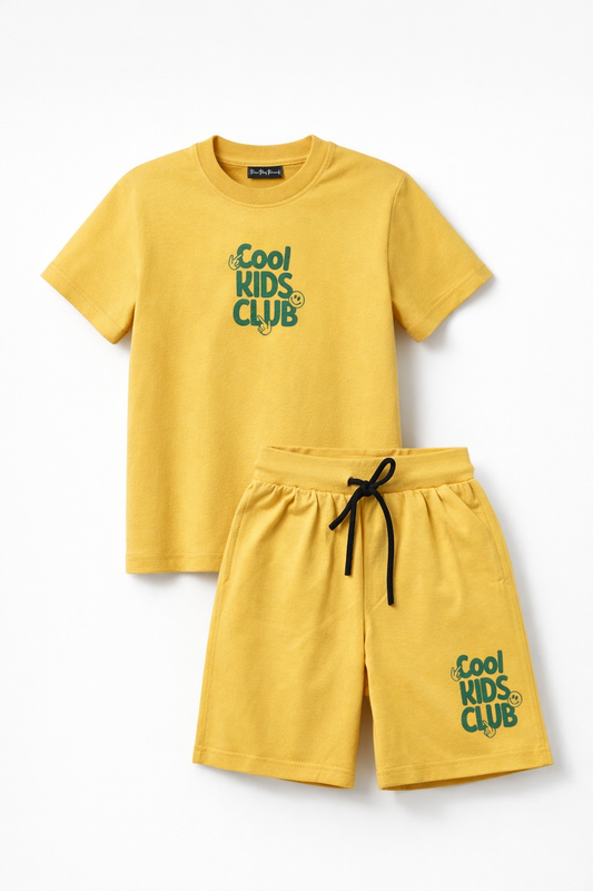 Boys' "Cool Kids Club" Mustard T-Shirt & Shorts Playwear Set