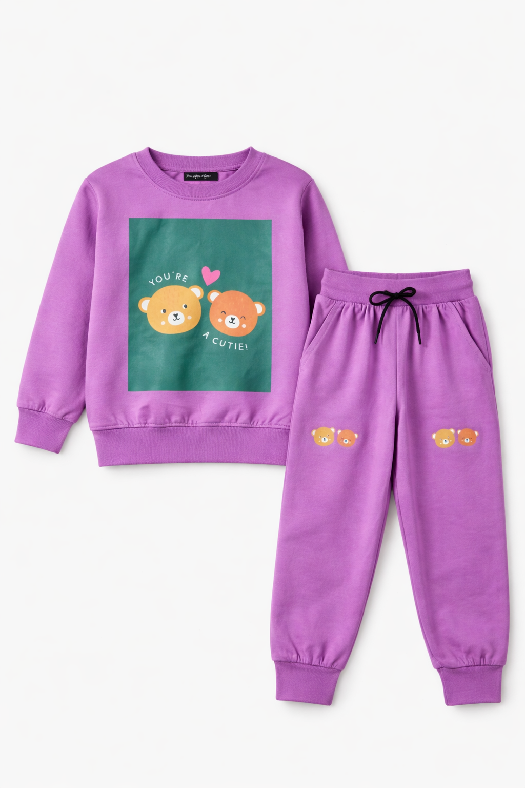 Girls Summer Cotton Co-Ord Set – Cute Bear Print Kids T-Shirt & Jogger Pants | Soft Breathable Kids Playwear & Travel Outfit
