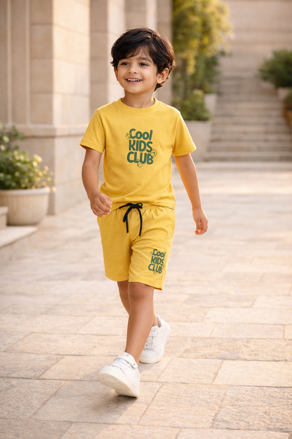 Boys' "Cool Kids Club" Mustard T-Shirt & Shorts Playwear Set